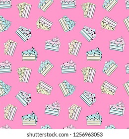 Sweet cakes seamless pattern on pink background. Vector illustration