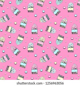 Sweet cakes seamless pattern on pink background. Vector illustration