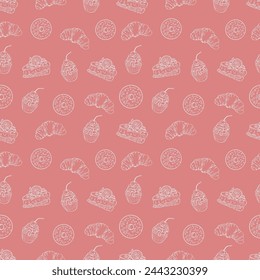 Sweet cakes seamless pattern on a pink background