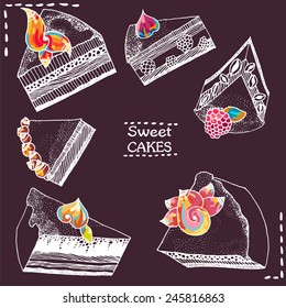 Sweet cakes. Set of vector illustrations.