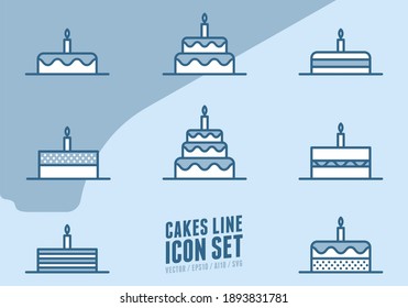 sweet cakes slices pieces set vector illustration.