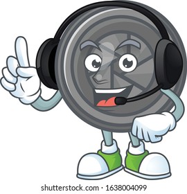 Sweet camera lens cartoon character design speaking on a headphone