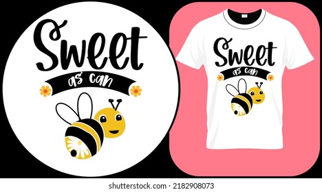 Sweet as can bee, funny bee quote isolated on white background. Honey bee hand drawn lettering. Sweet honey love summer quote saying. Typography vector print illustration for t shirt, card, poster.