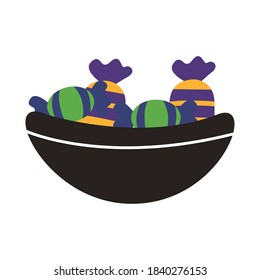 sweet candies in bowl halloween flat style icon vector illustration design