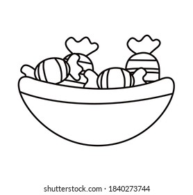 sweet candies in bowl halloween line style icon vector illustration design