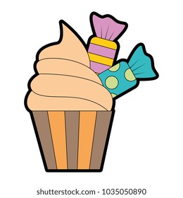 sweet candies with cupcake