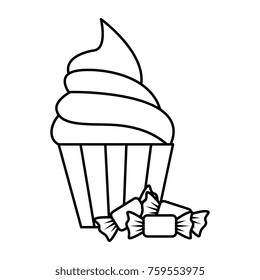 sweet candies with cupcake
