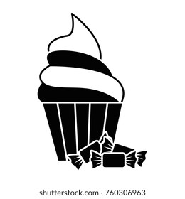 sweet candies with cupcake