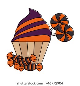 sweet candies and cupcake halloween icon