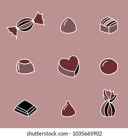 Sweet candies flat icons set with assorted chocolates colorful  vector illustration