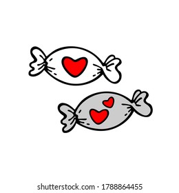Dulces caramelos. Ilustración vectorial dibujada a mano en estilo doodle. Icono de esbozo simple. Tema del día de San Valentín. 