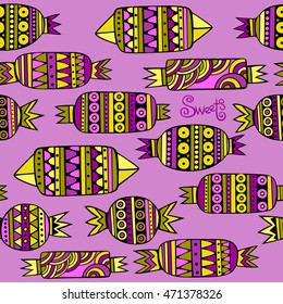 Sweet candies set. Colorful Vector Seamless Pattern.
