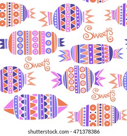 Sweet candies set. Colorful Vector Seamless Pattern.
