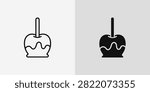 Sweet candy apple icon set featuring thick caramel coating on wooden stick design for carnival treat snack graphic elements simple minimal vector illustration isolated graphic design assets classic street food sweet glazed fruit treat.