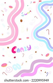 Fondo dulce de dulce dulce con dulces, caramelos, helados, donuts