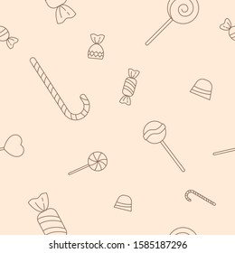 Sweet candy background - Vector seamless pattern of lollipop, caramel, chocolate and sugar for graphic design