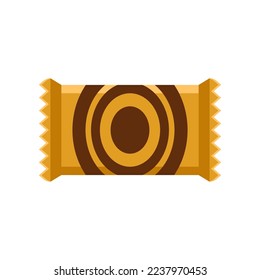 Sweet candy bar in yellow package vector illustration. Snack cocoa product for vending machine isolated on white background. Junk food, beverage, lunch concept.