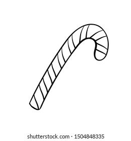 Sweet candy cane hand drawn vector illustration. Delicious festive confection, striped caramel stick colouring picture. Classic xmas, christmas food outline drawing isolated on white background