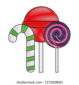 sweet candy cane lollipop and spiral caramel