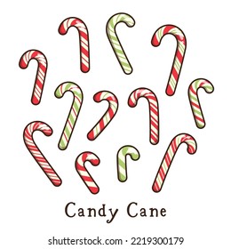 sweet candy cane set kawaii doodle flat cartoon vector illustration