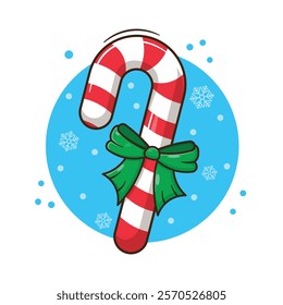Sweet candy cane stick lollypop dessert food cartoon illustration icon symbol celebrate christmas and winter element concept