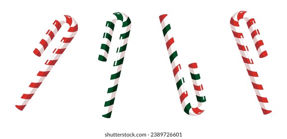 Süßigkeiten aus einem Weihnachtskerzenrohr in Rot-Weiß-und Grünstreifen. Eine leere Weihnachten- und Neujahrsvorlage. Vektorgrafik-Illustration einzeln auf weißem Hintergrund.