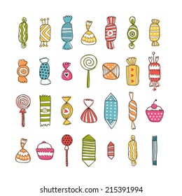 Sweet and candy collection isolated on white background. Vector illustration hand draw.