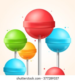 Sweet Candy Colorful Lollipops Background. Vector illustration