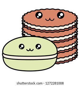 sweet candy with cookies kawaii characters