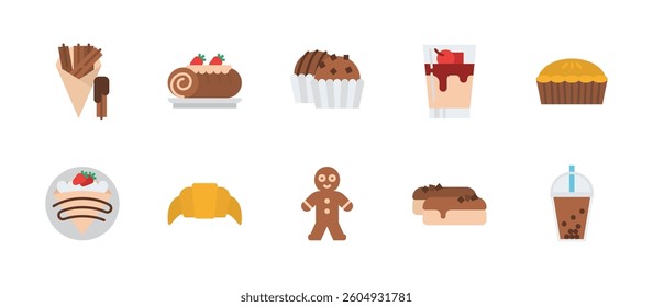 sweet and candy dessert icons. flat color style icon set