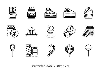 sweet and candy dessert icons. outline minimal style icon set