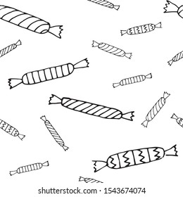 Sweet candy doodle drawing line art vector seamless pattern
