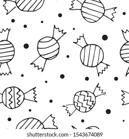 Sweet candy doodle drawing line art vector seamless pattern
