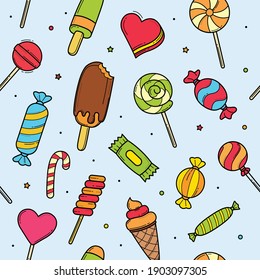 Sweet candy doodles seamless pattern background vector illustration