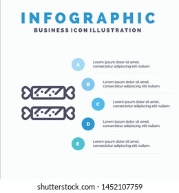 Sweet, Candy, Easter, Holiday Line icon with 5 steps presentation infographics Background