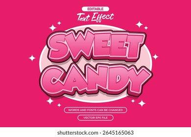Sweet candy editable text effect with 3d pink cartoon text style