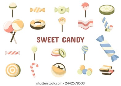 Dulce Caramelo Ilustración Vectorial Plana Etiqueta Adhesiva Set Diseño Materiales