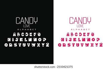 Sweet candy font alphabet with a fun, playful style. Perfect for children's designs, party invitations, and confectionery branding, adding a sugary, delightful touch