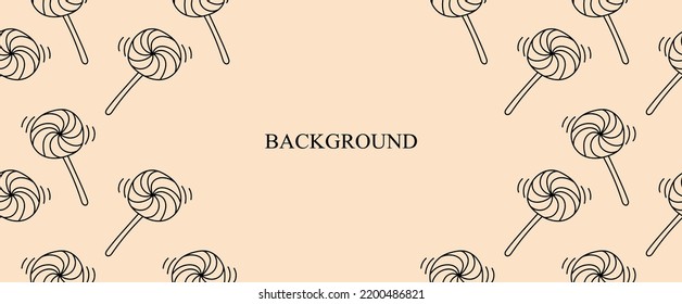Sweet candy frame in linear style. Linear spiral candy Background in copy space. Vector illustration. eps10