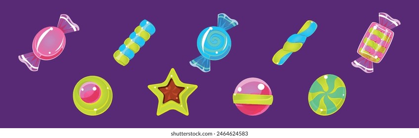 Sweet Candy and Glossy Caramel Treat Vector Set