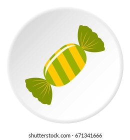 Sweet candy in green wrap icon in flat circle isolated vector illustration for web