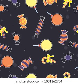 Sweet Candy For Halloween Party Seamless Pattern Vector.