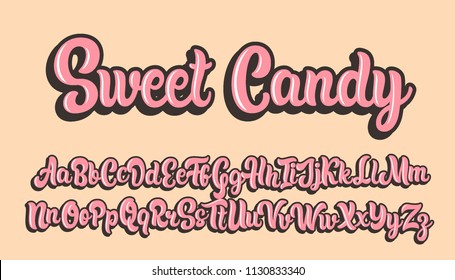 Сладкие конфеты ручной нарисованные буквы алфавит. Векторный шрифт.