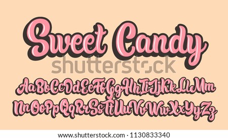 Sweet candy hand drawn lettering alphabet. Vector font.