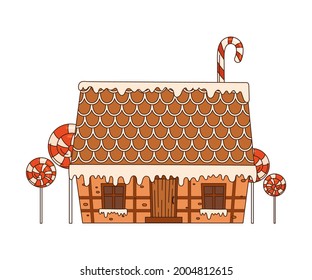Sweet Candy House Made of Cookie Dough as Shaped Baked Confectionery Vector Illustration