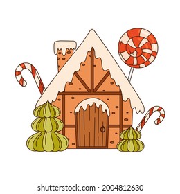 Sweet Candy House Made of Cookie Dough as Shaped Baked Confectionery Vector Illustration
