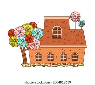 Sweet Candy House Made of Cookie Dough as Shaped Baked Confectionery Vector Illustration