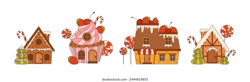 Sweet Candy House of Pastry and Sugary Glazing Vector Set