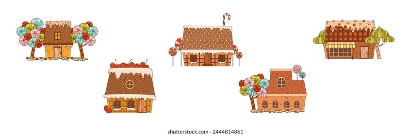 Sweet Candy House of Pastry and Sugary Glazing Vector Set