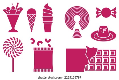 Sweet Candy and Ice Cream Foods silhouette design elements Vector